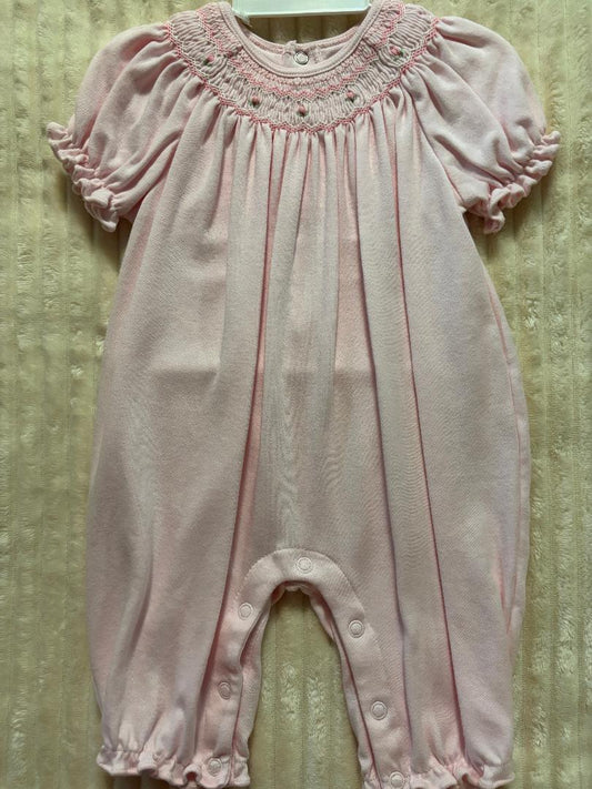 Pink Soft Knit Rosebud Smocked Longall