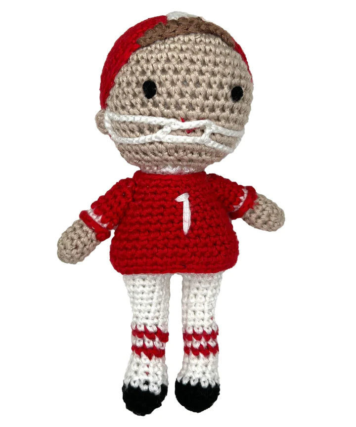 Red Cheerleader Bamboo Crochet Rattle or Football Player