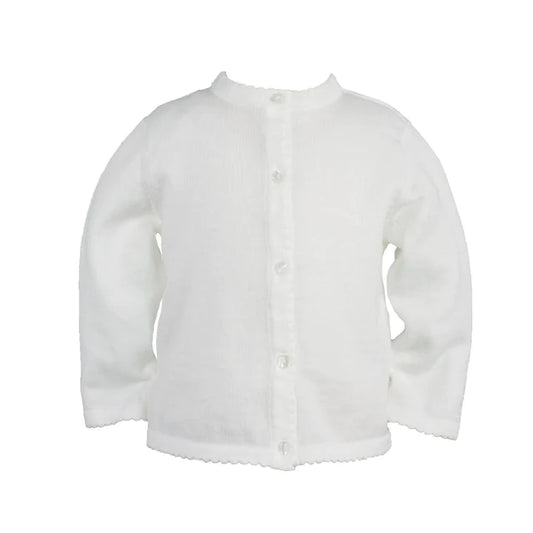 White Scalloped Edge Cardigan Sweater