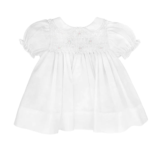 White Smocked Dresses With Matching Bonnet