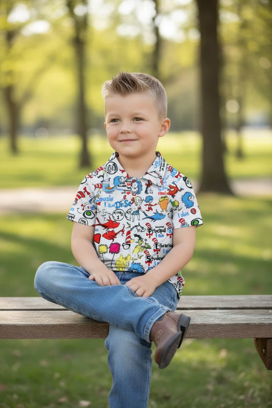 Dr. Seuss Boy Button Up Shirt with Collar