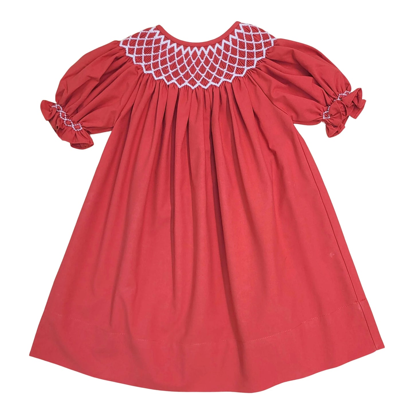 Red W/White Pearls Smocked Dress