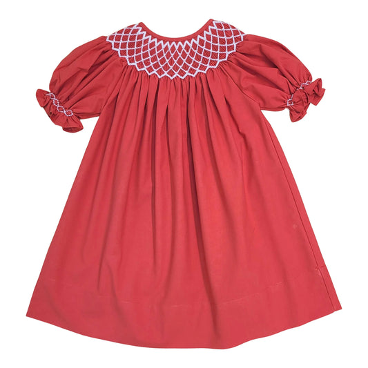 Red W/White Pearls Smocked Dress