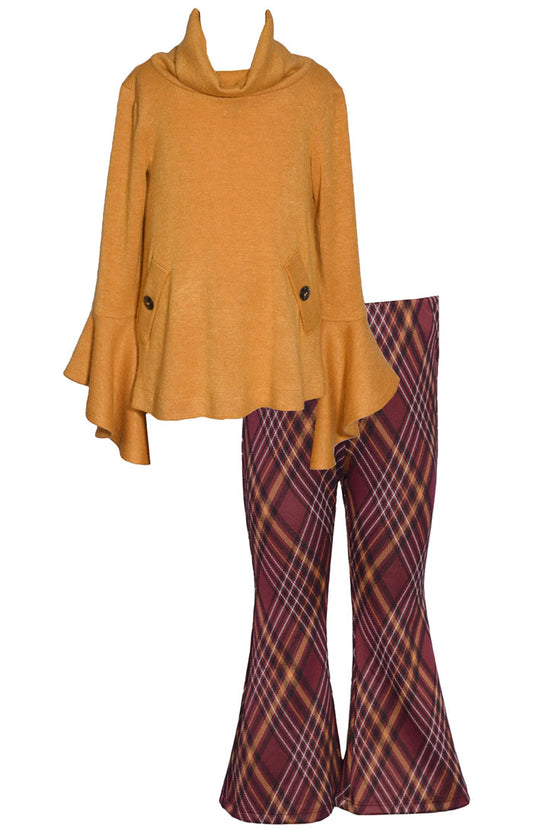 Mustard Top/Plaid Flared Pant