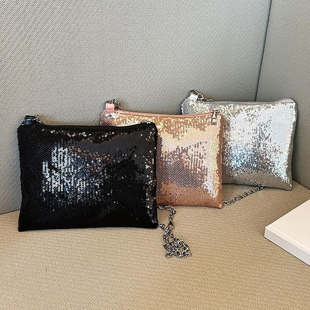 Sequin Crossbody Bag W/Chain Link Strap