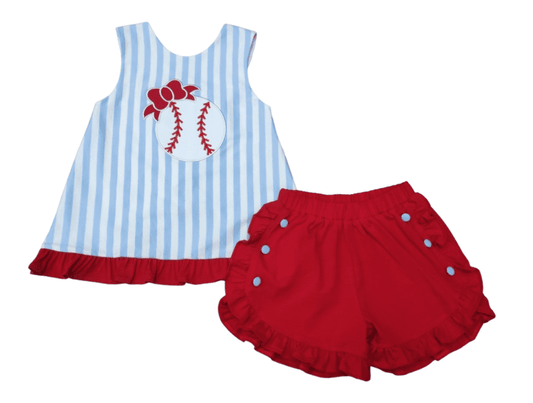 Baseball Applique Popover Short Set