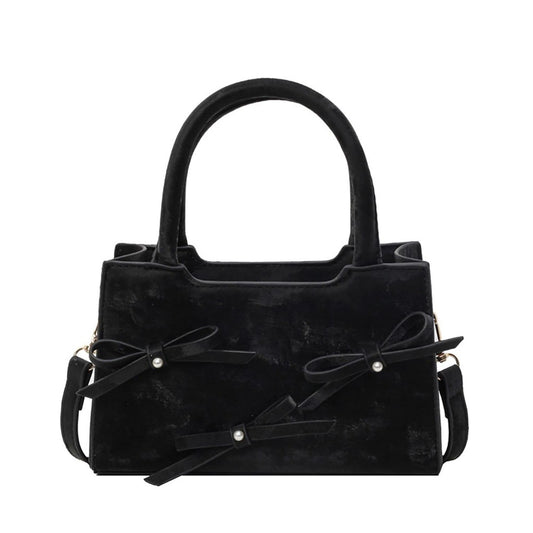 Faux Suede Bow Cross Body Tote Bag