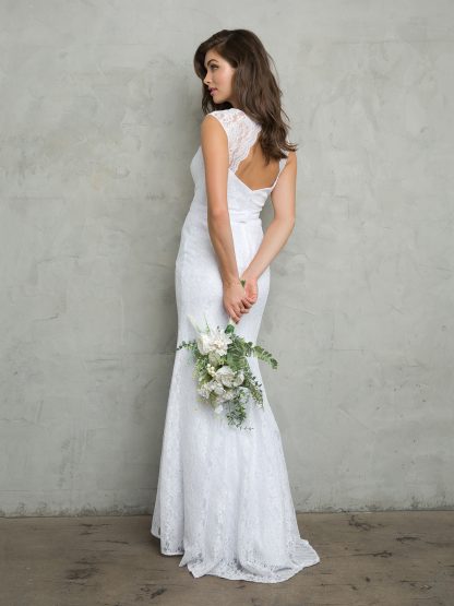 White Belted Lace Bridal Gown W/Train