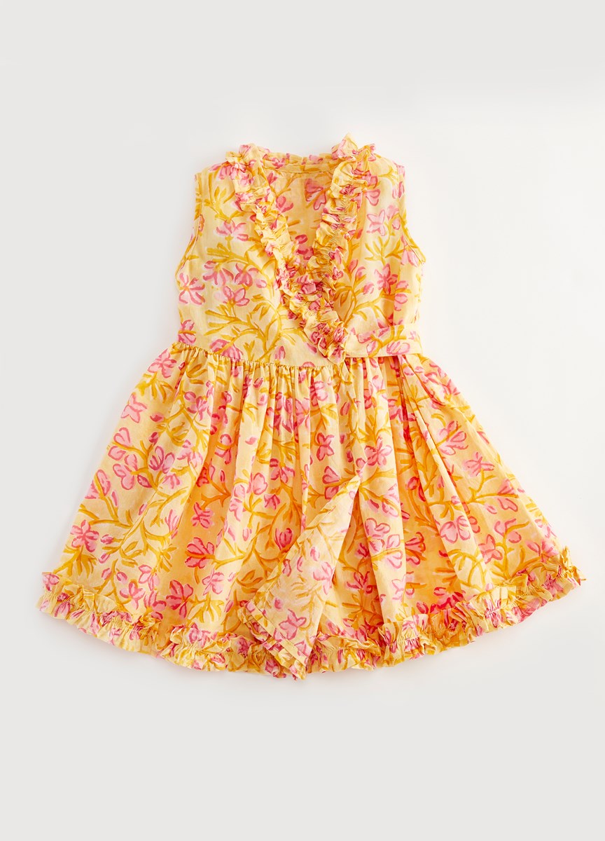Yellow Floral Wrap Dress