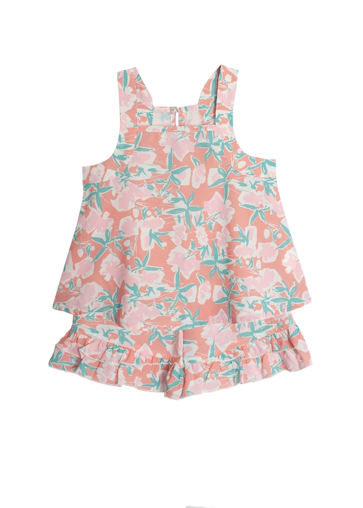 Coral/Teal Floral Print 2 Pc. Set