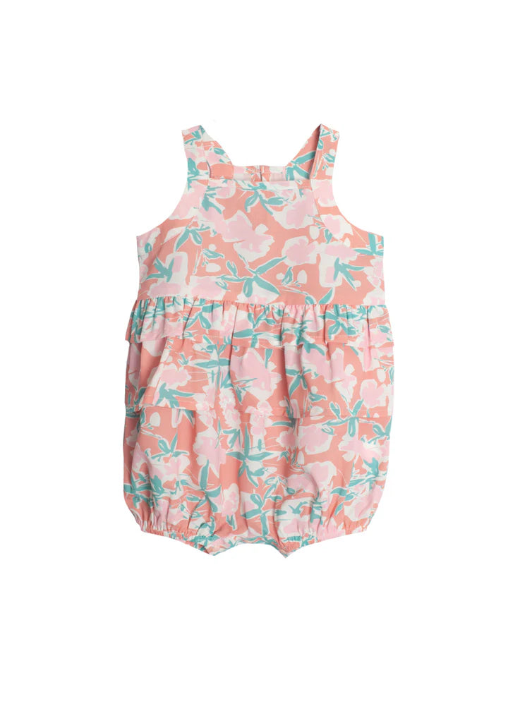 Coral/Teal Floral Print Romper