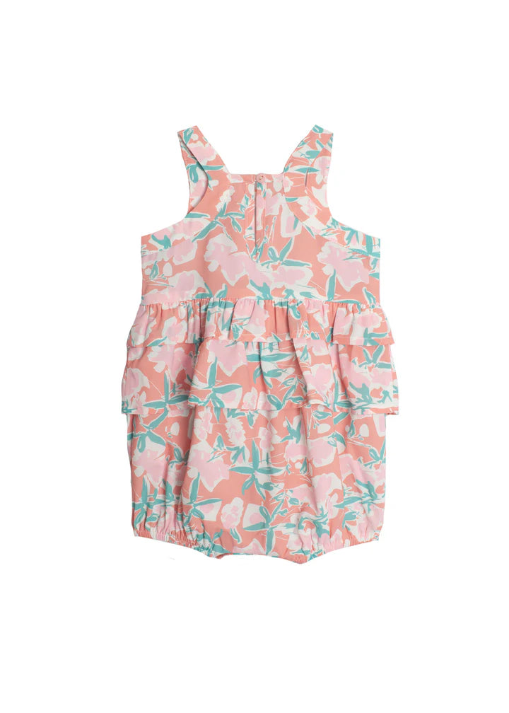 Coral/Teal Floral Print Romper