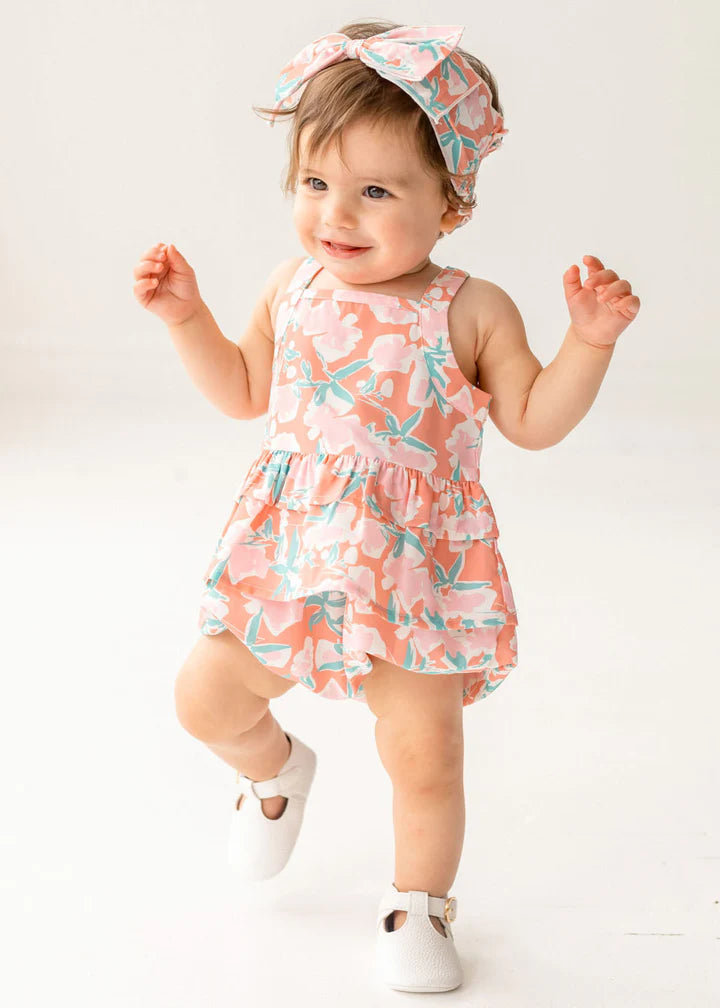 Coral/Teal Floral Print Romper