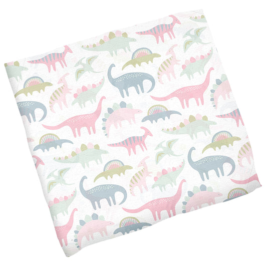 Pink Dino Muslin Blanket