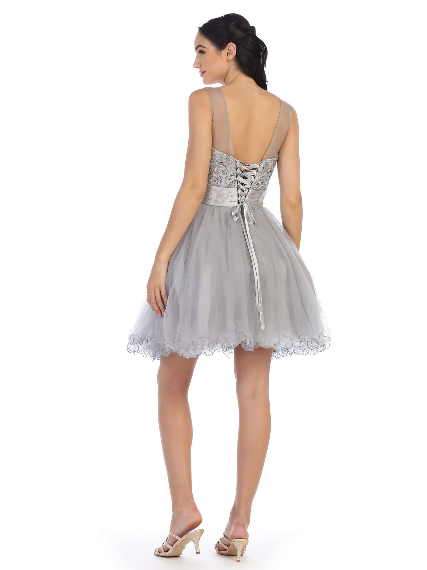 Silver Short Lace and Tulle Dress