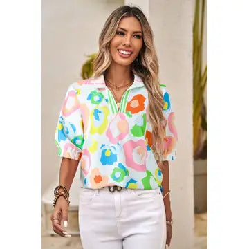 Mult Leopard Casual Short Sleeved Blouse