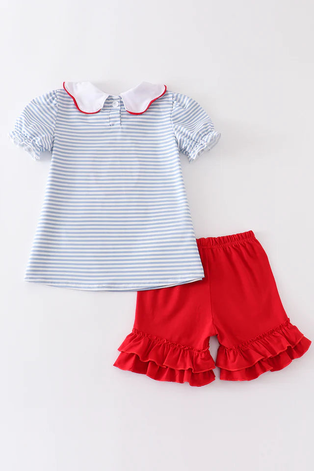 Blue Stripe Apple Short Set