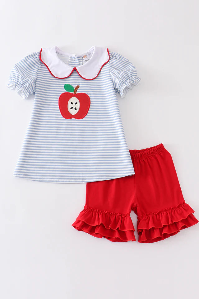 Blue Stripe Apple Short Set