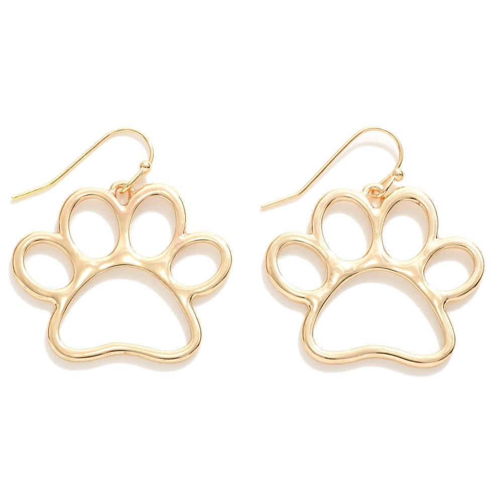 Gold or Silver Tone  Paw Print Drop Earring