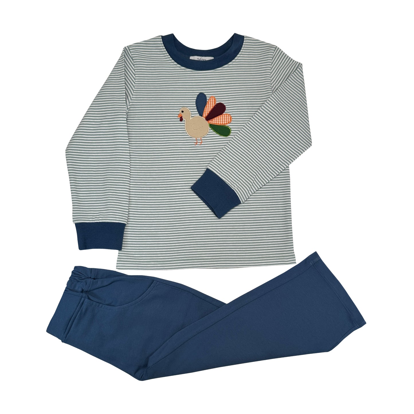 Sage Stripe Turkey Applique Pant Set