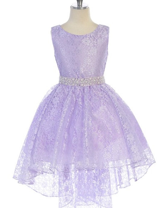 HI-low Lace Dress With Rhinestone Belt