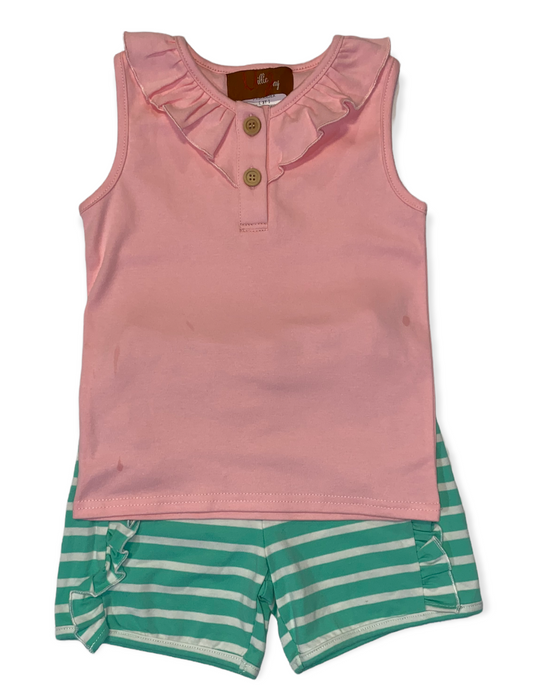 Pink Top/Seafoam Stripe Short Set