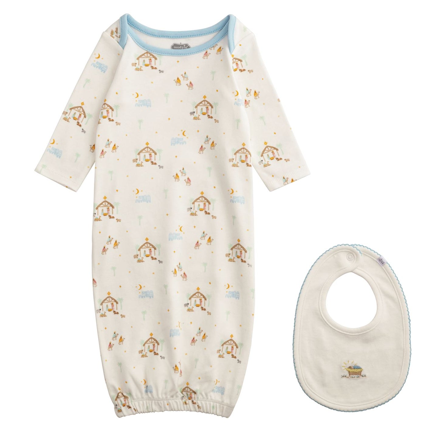 Blue Trim Nativity Gown & Bib Set