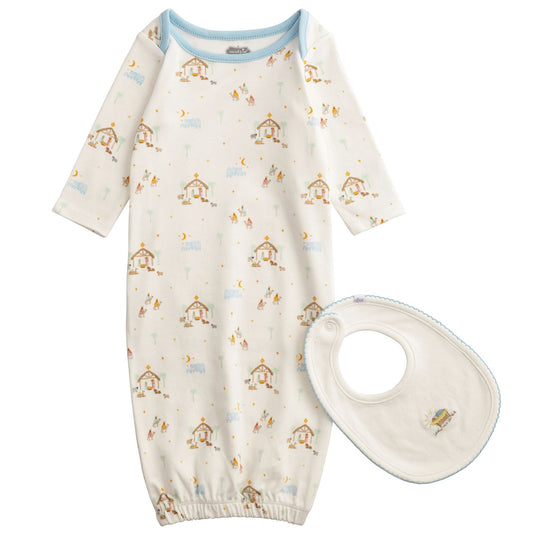 Blue Trim Nativity Gown & Bib Set