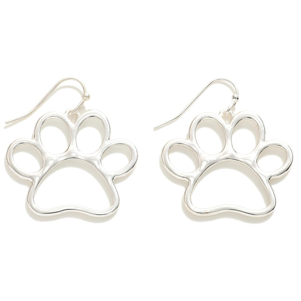 Gold or Silver Tone  Paw Print Drop Earring