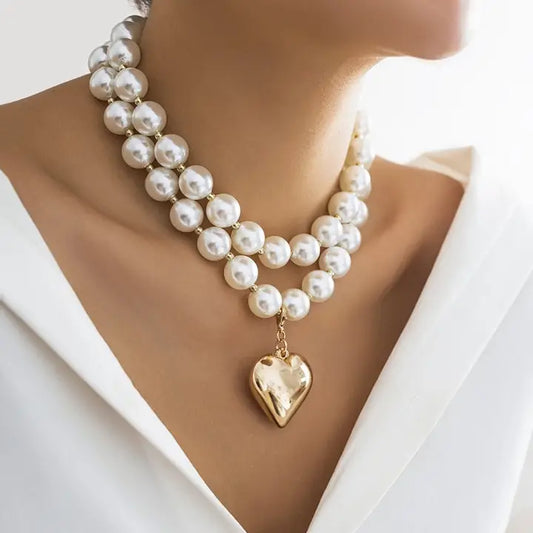 Pearl Beaded Heart Necklace