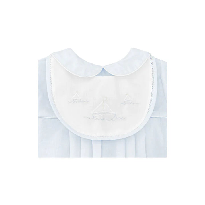 Blue Bubble with Sailboat Embroidered Bib/ With matching Hat