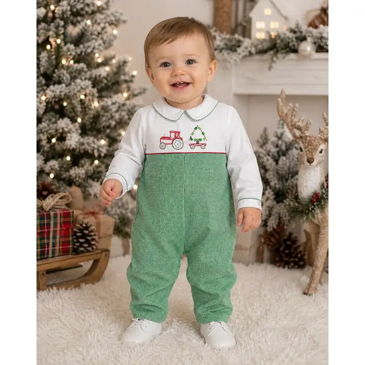 Christmas Tractor Hand Embroidered Longall