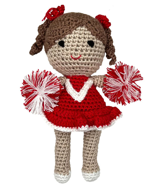 Red Cheerleader Bamboo Crochet Rattle or Football Player