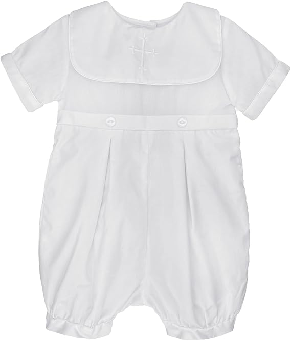 Cross Embroidered Christening Romper W/Hat