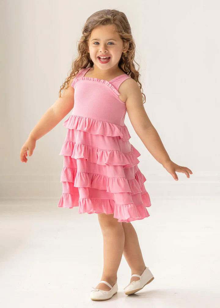 Pink Scribble Tiered Dress