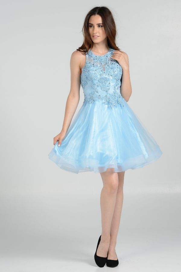 Blue Mesh & Lace Short Dress