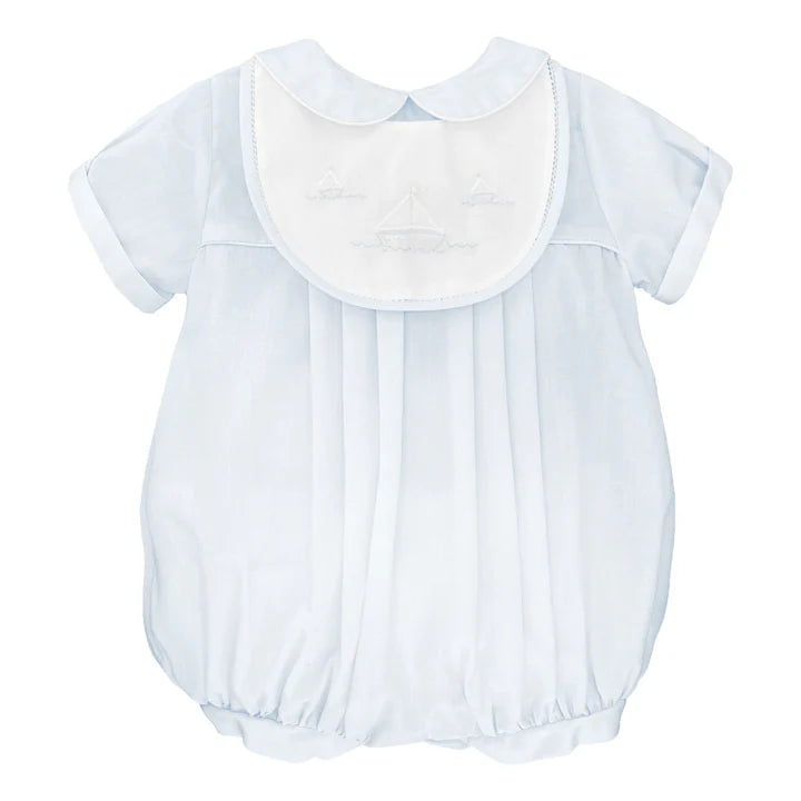 Blue Bubble with Sailboat Embroidered Bib/ With matching Hat