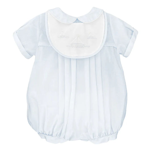 Blue Bubble with Sailboat Embroidered Bib/ With matching Hat