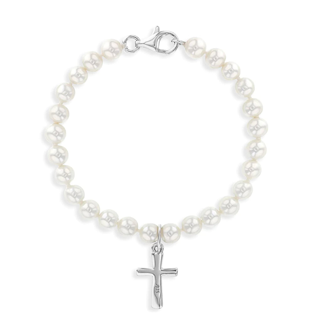 5" White Pearls & Cross Baby/Toddler Bracelet