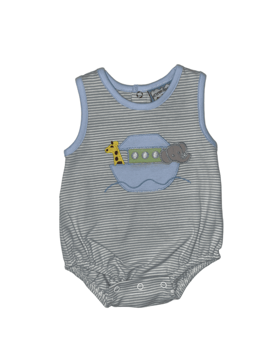 Blue Stripe Noah Ark Applique Bubble