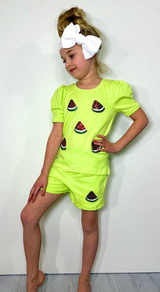 Watermelon Sequin Short Set