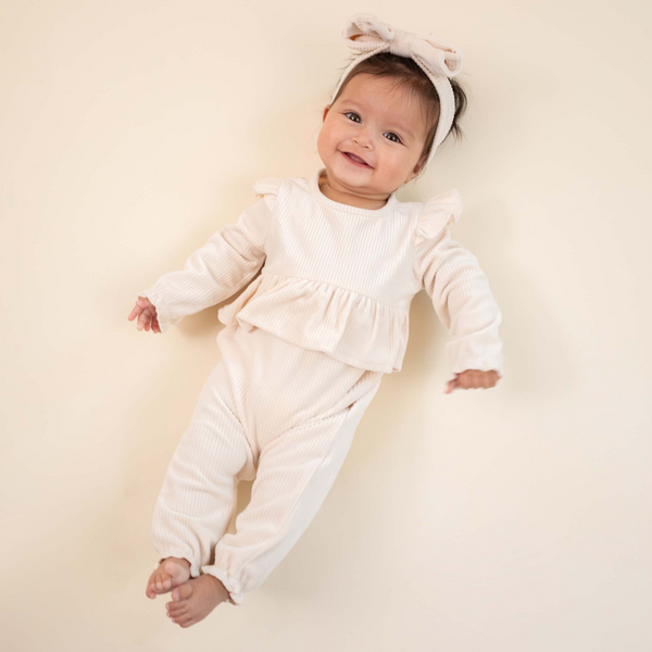 Cream Velour One-Piece With Headband