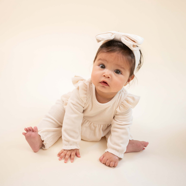 Cream Velour One-Piece With Headband