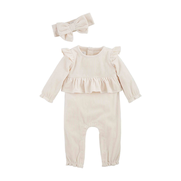 Cream Velour One-Piece With Headband