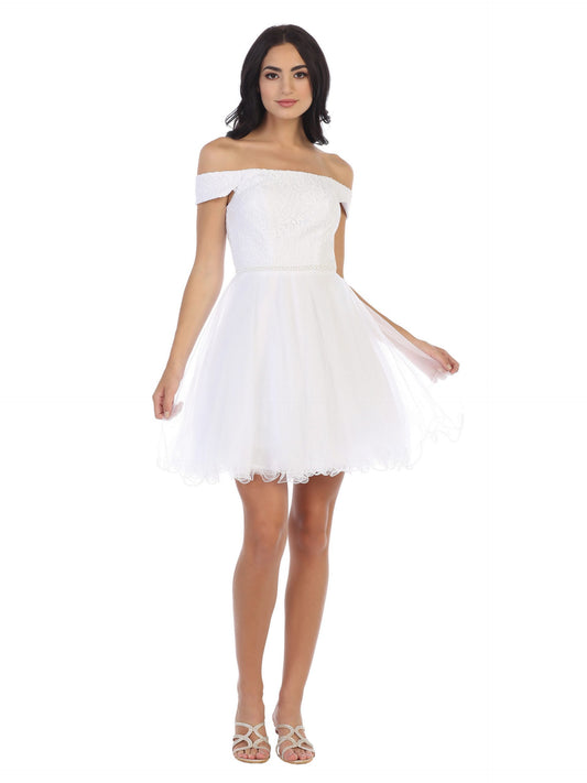 Mini Shoulder Lace and Tulle Dress
