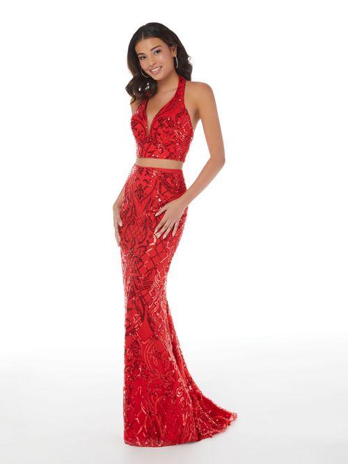 Red 2 Pc. Trumpet Gown