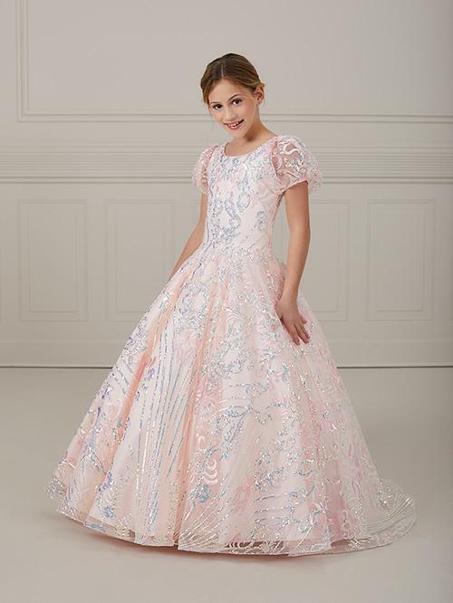 Pink Puffy Sleeve A-Line Pageant Gown