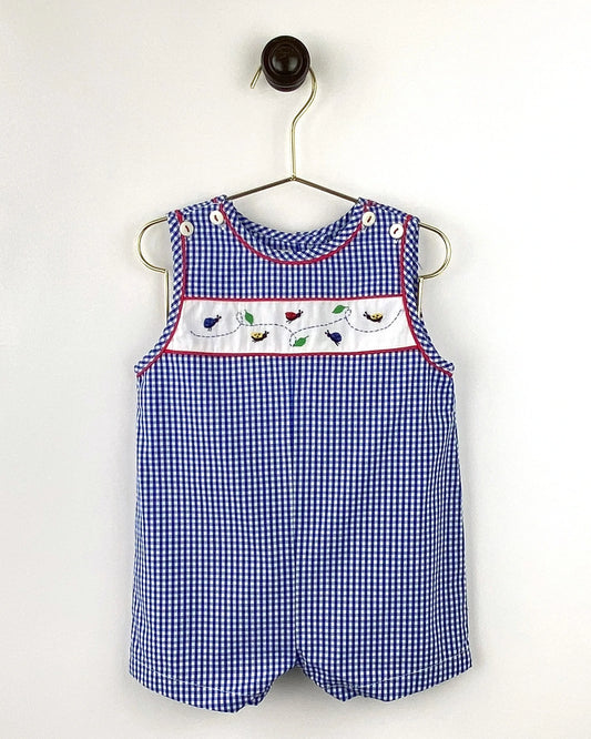 Blue Check Beetle Embroidery Sunsuit