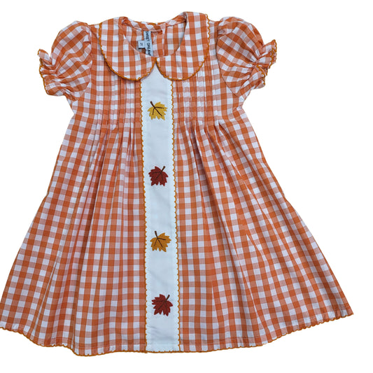 Orange Gingham Leaf Dress