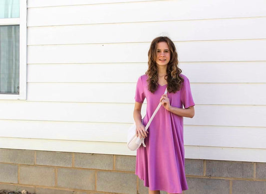 Dark Mauve V-Neck T-Shirt Dress